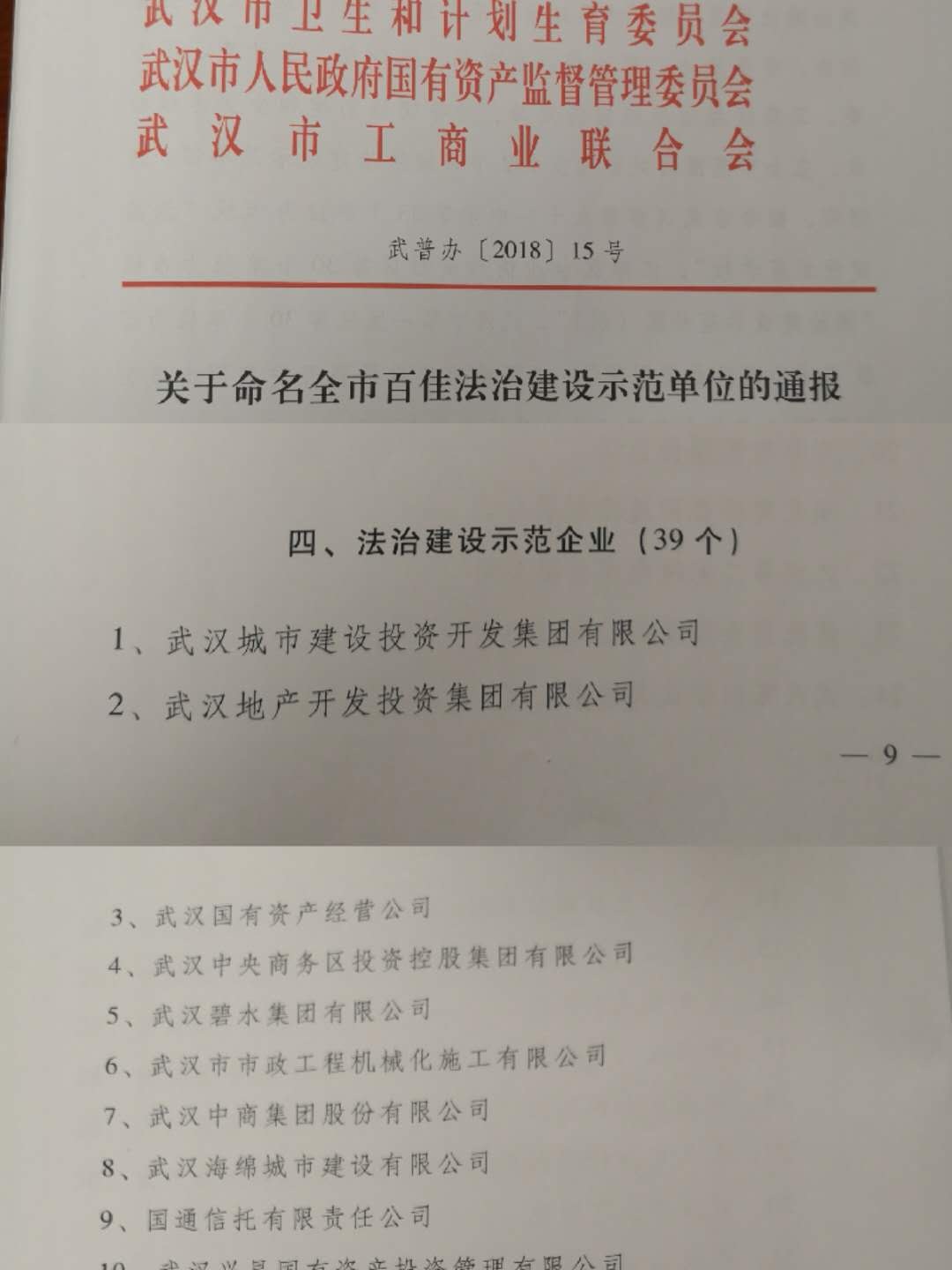 商務(wù)區(qū)集團榮獲武漢市“法治建設(shè)示范企業(yè)”